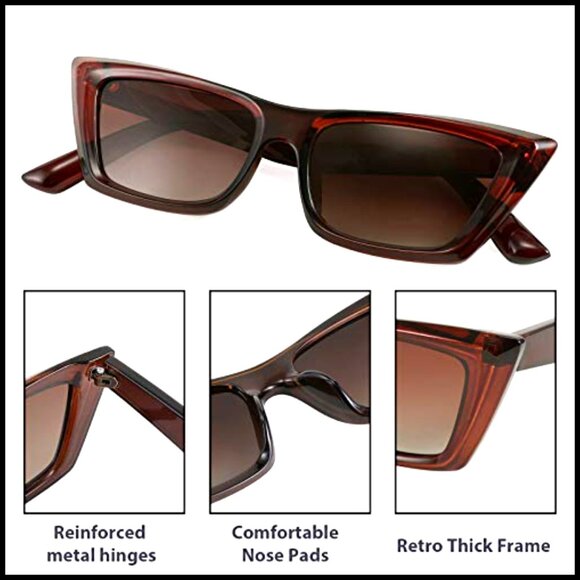 Small Cateye Square Polarized Sunglasses Classic Thick Rectangle Frame